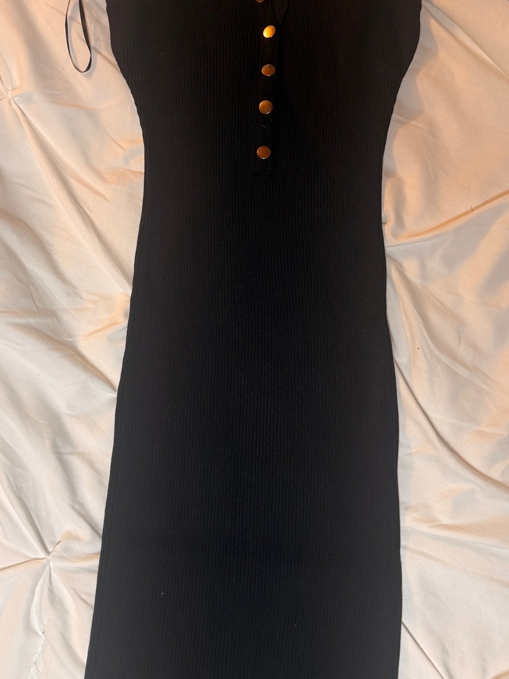 Classic Black Ribbed Button-Front Women's Dress sz S